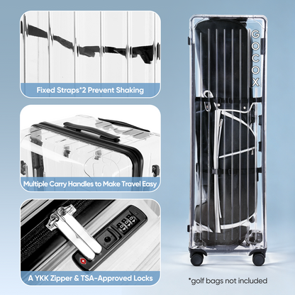 Hard Golf Travel Case 4 Wheels Transparent Black