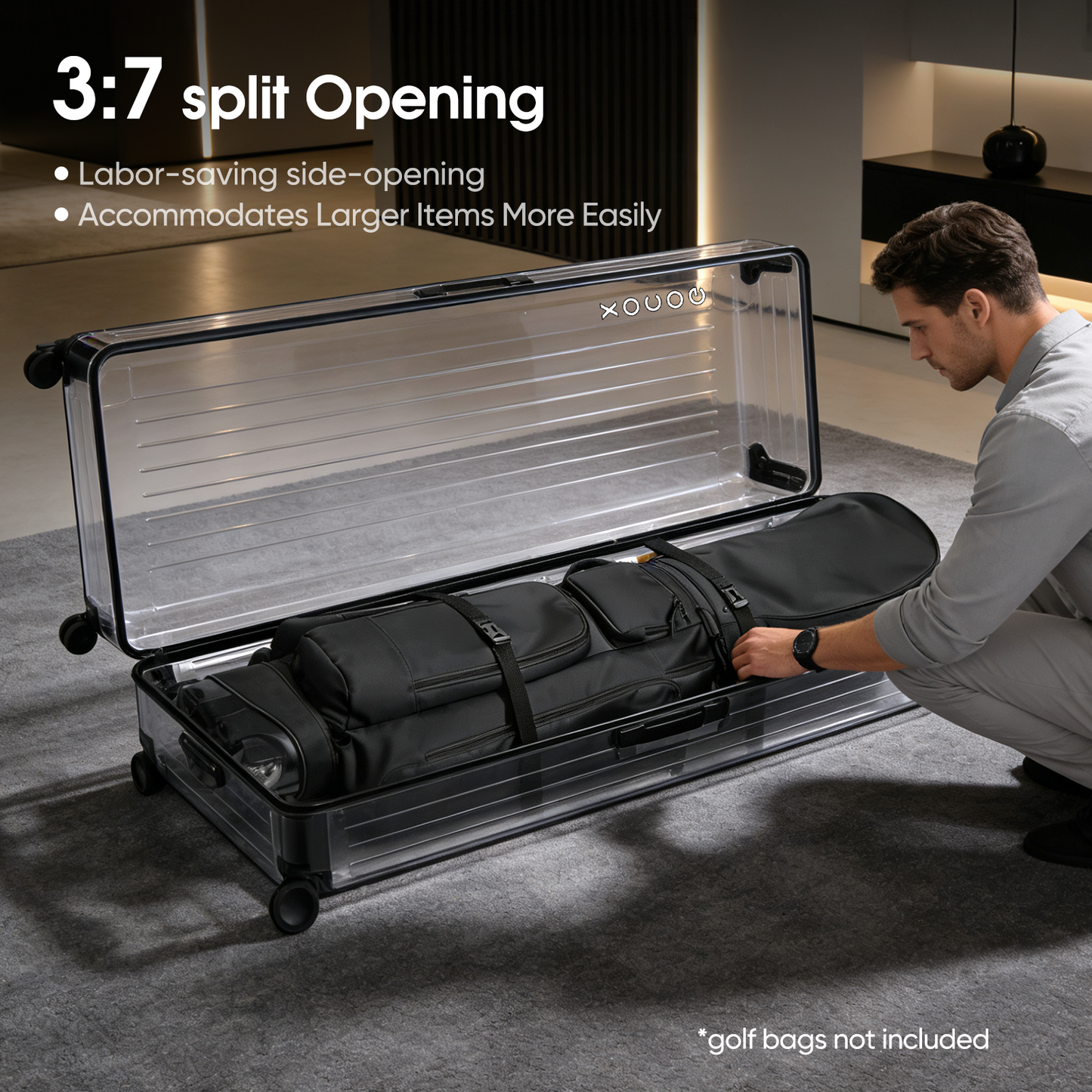 Hard Golf Travel Case 4 Wheels Transparent Black