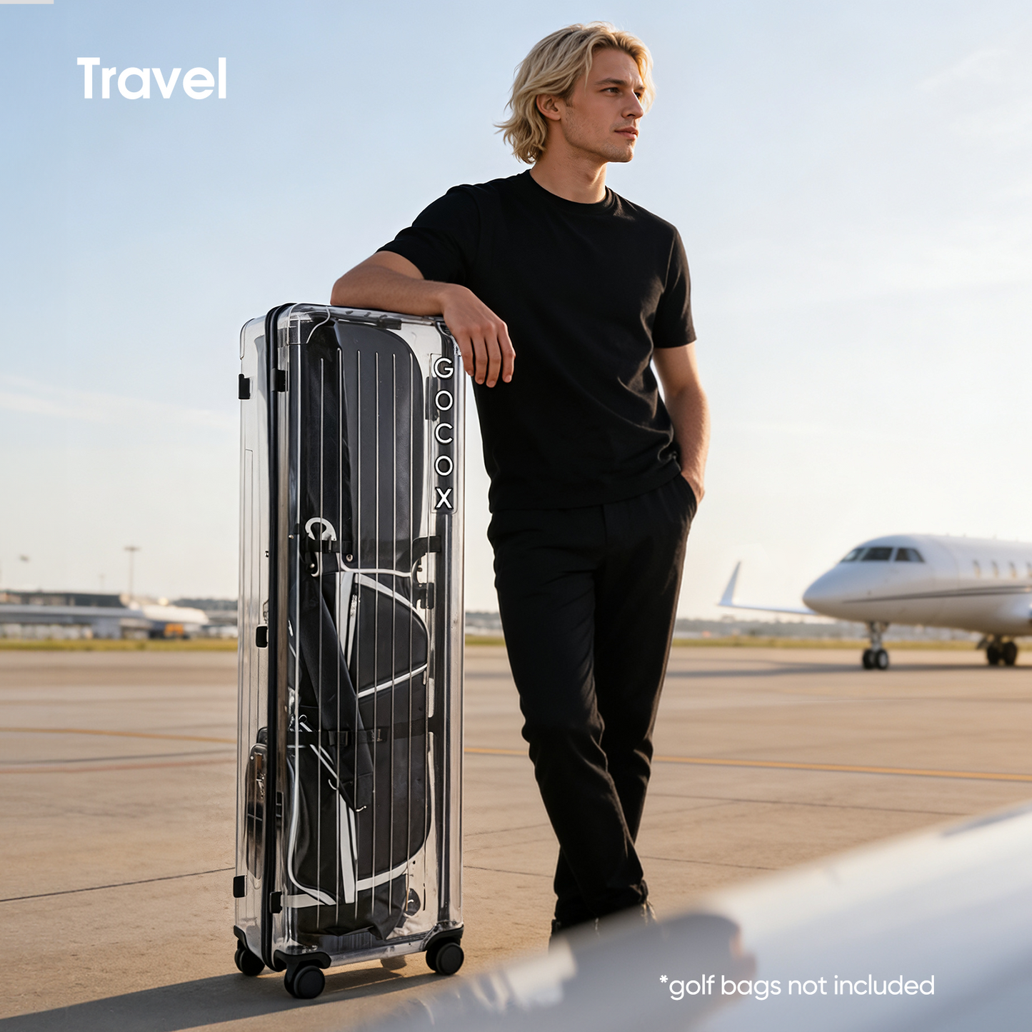 Hard Golf Travel Case 4 Wheels Transparent Black