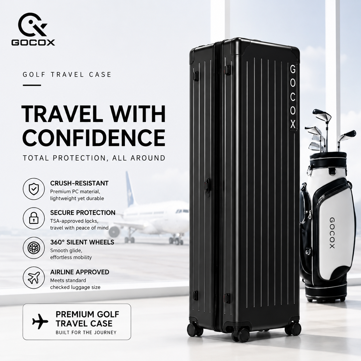 Hard Golf Travel Case 4 Wheels  Black (Pre-order) 